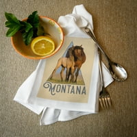 Декоративна кърпа за чай, престилка Монтана, див кон и млад, контур, унисекс, регулируем, органичен памук